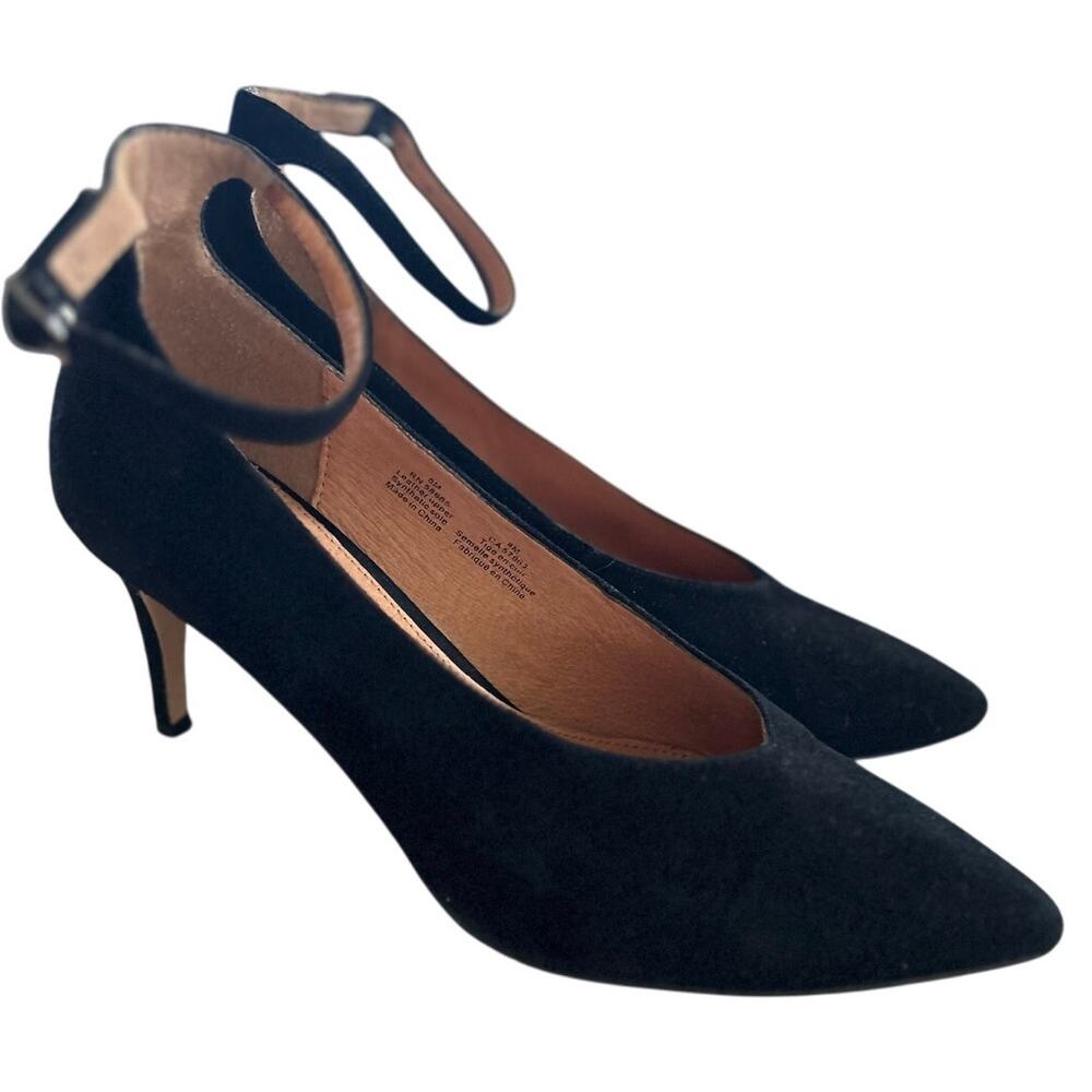 Halogen Nordstrom Black Leather High Vamp Ankle Strap Pointed Toe Heel